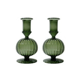 Callie Green Glass Candle Holder, Set of 2
