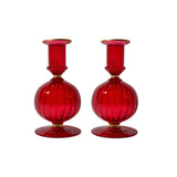 Callie Red Glass Candle Holder with Gold Trim, Set of 2