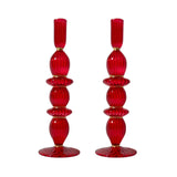 Polly Red Glass Candle Holder with Gold Trim, Set of 2