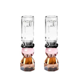 Pink & Amber Tall Modern Cut Crystal Candlestick Holder