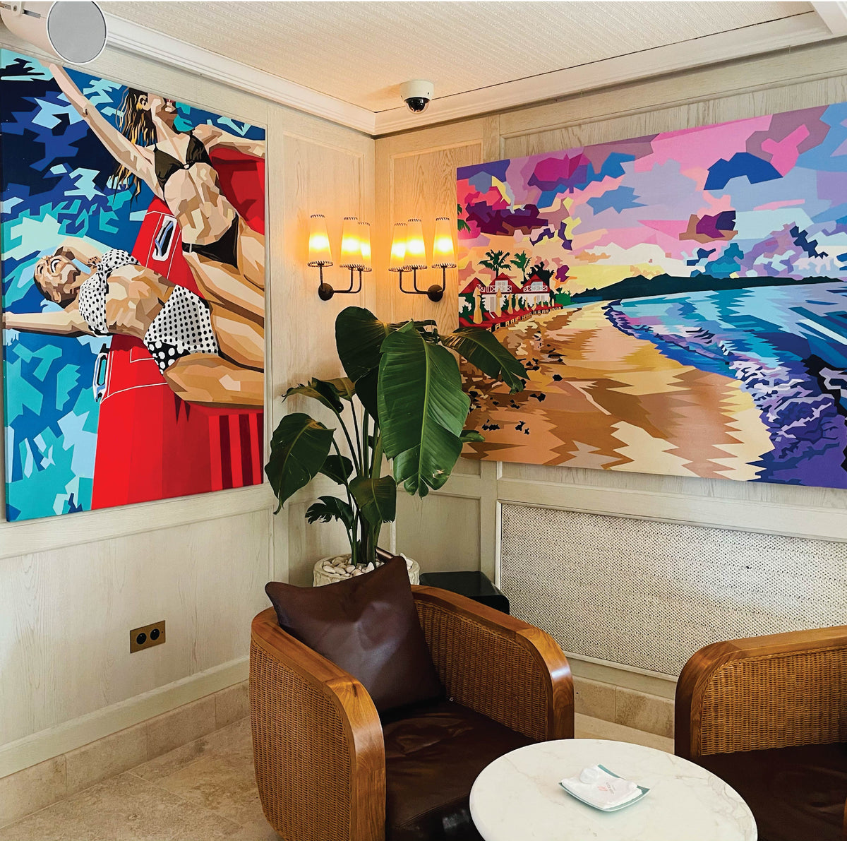 Living room with an Elizabeth Sutton mural