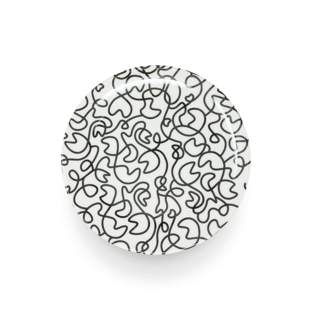 Black & White Squiggly Melamine Dinner Plates, Set of 4