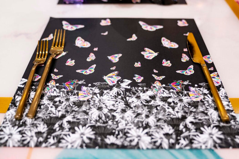 Table Placemats Oh So Fly - Black and Rainbow
