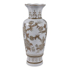 Brown and White Bird and Vine Vase
