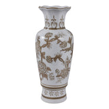 Decorative Vase - Brown/White Ceramic Bird and Vines, 12 in.