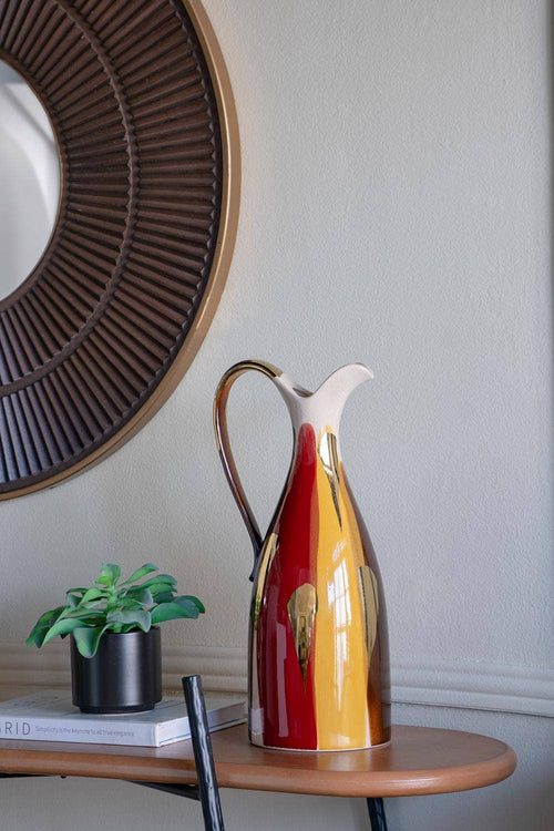 Abstract Multicolor Ceramic Pitcher Vase, Large