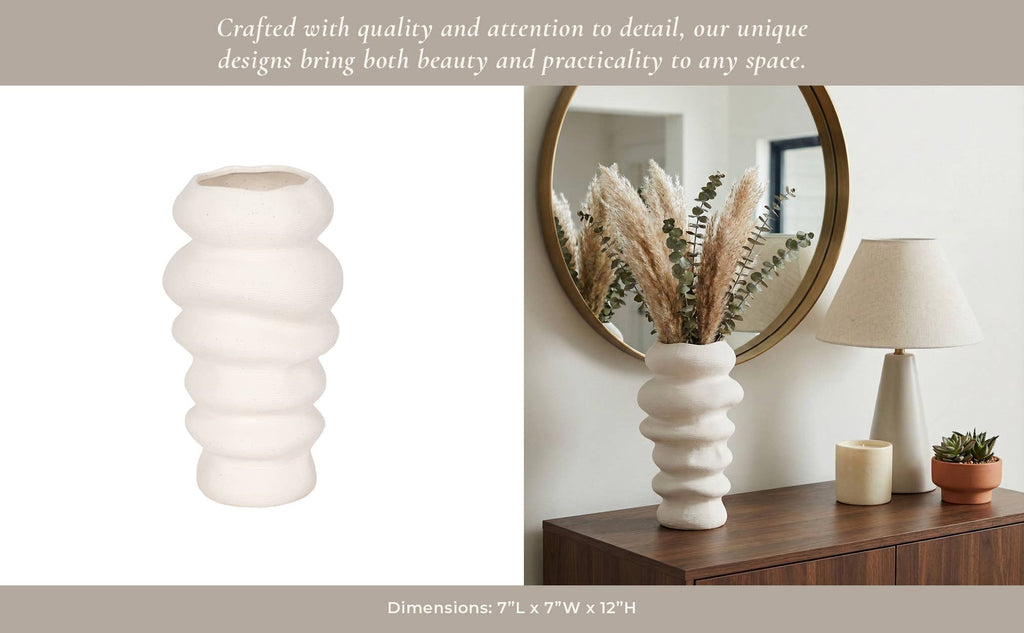 White Wavy Stacked Ripple Vase