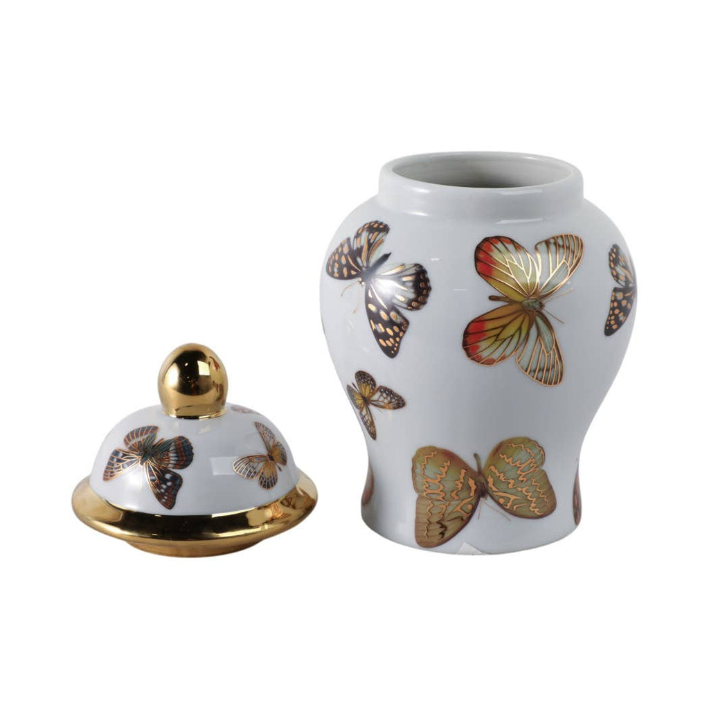 White and Black Butterfly Lidded Jar, Small