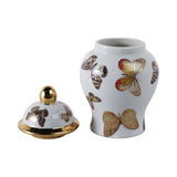 Decorative Jar- White/Black Ceramic Tall Butterflies, 8 in.