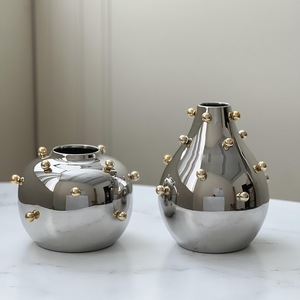 Stainless Steel Vase with Gold Balls, Large