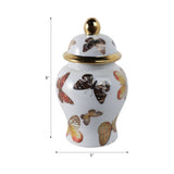 Decorative Jar- White/Black Ceramic Tall Butterflies, 8 in.