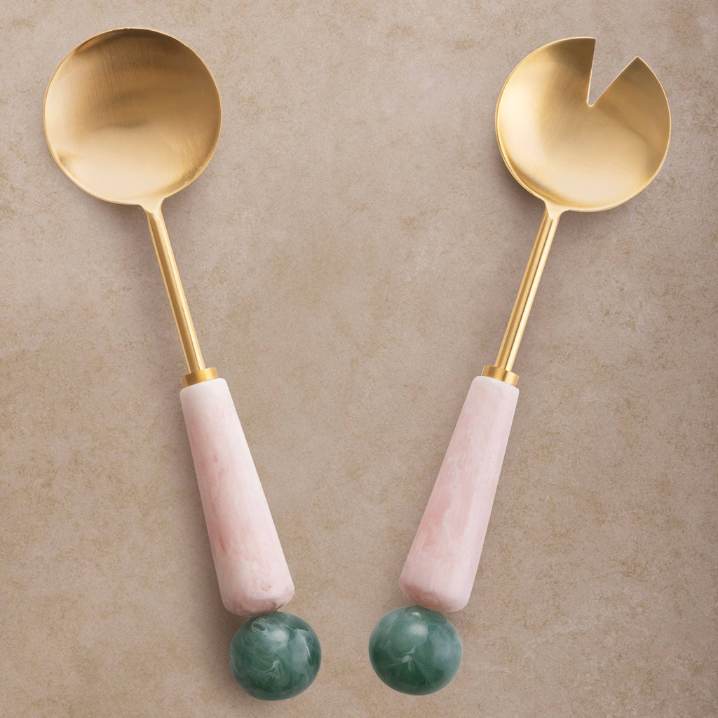 Copenhagen Pink and Jade Salad Servers, Set