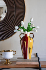7.5x6.5x12.5" Ceramic Vase with Abstract Multicolored Finish