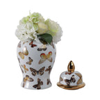 White and Gold Butterfly Lidded Jar, Medium