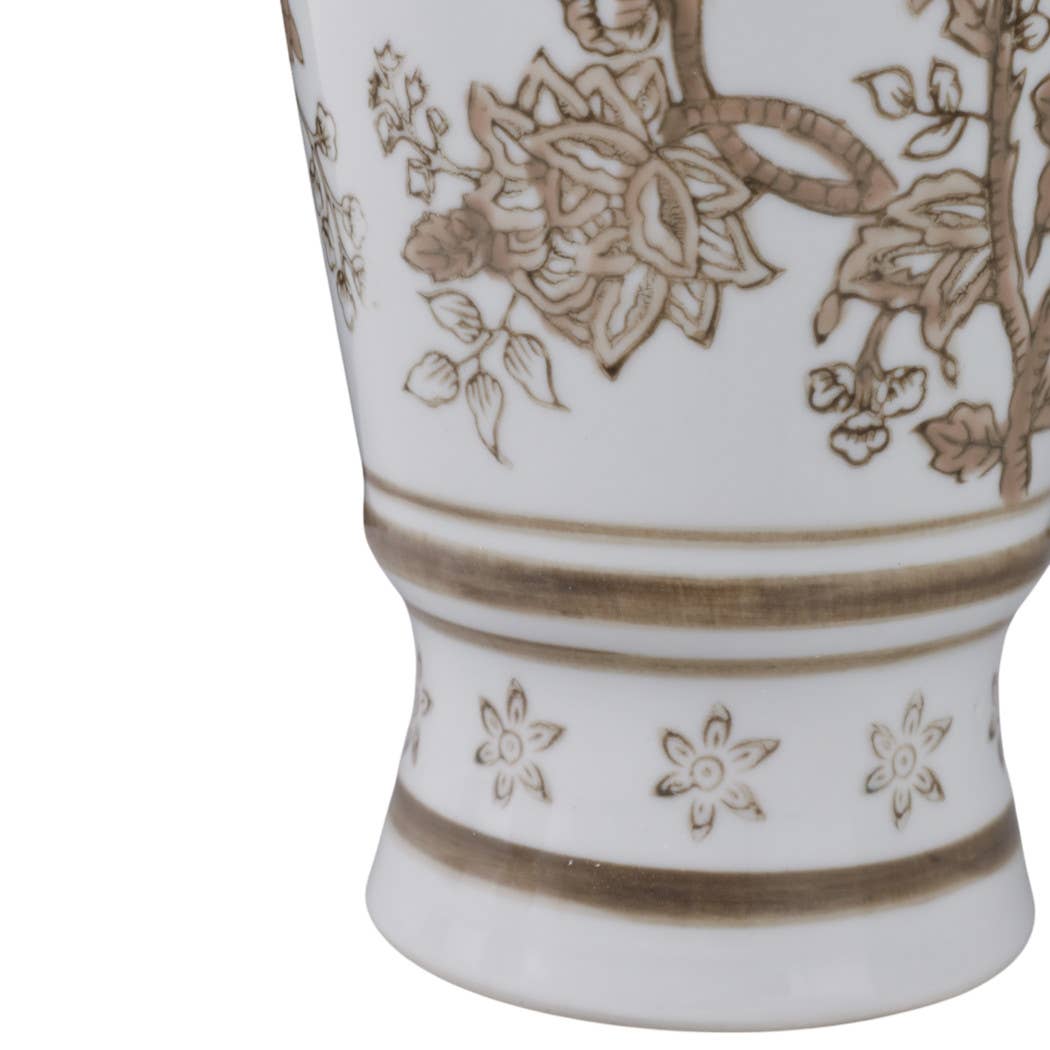 Brown and White Bird and Vine Vase