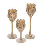 Set Of 3 Tulip Glass Candle Holder - Amber Luster