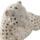 Figurine White/Gold Ceramic Leopard Lying Down, 10 in.