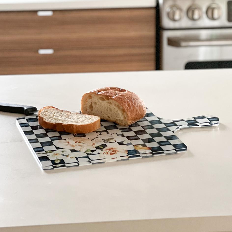 Checkered Black Lucite Serving Board with Handle