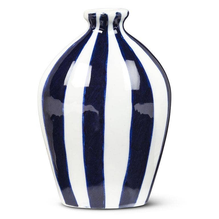 Blue Striped Porcelain Bud Vase, Medium