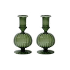 Callie Green Glass Candle Holder, Set of 2
