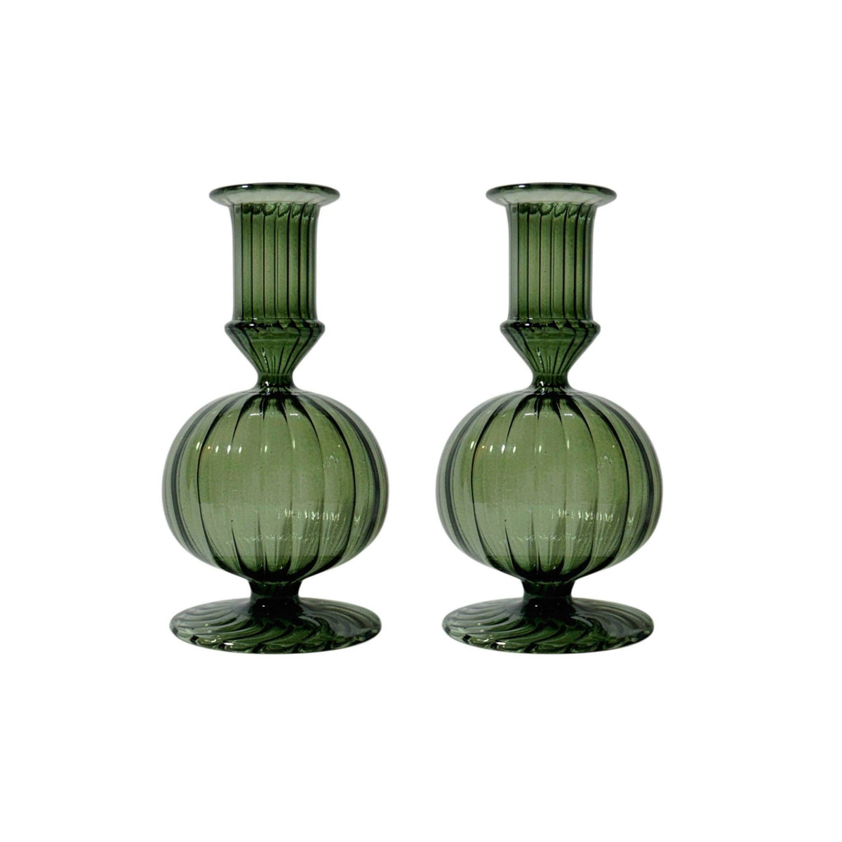 Callie Green Glass Candle Holder, Set of 2