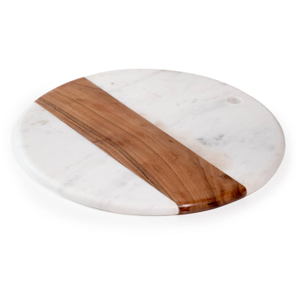 Round White Marble and Acacia Wood Charcuterie Board