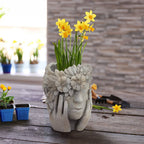 Woman with Flower Halo Cement Planter