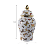 Decorative Jar- White/Gold Ceramic Tall Butterflies, 18 in.