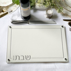 Embroidered Leatherette Challah Board, White and Silver