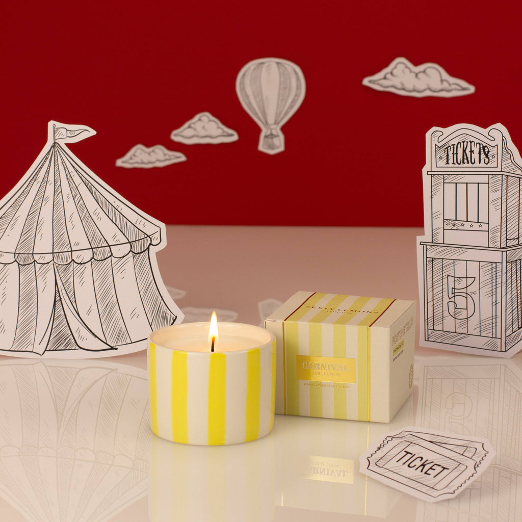 Carnival Striped Votive Candle, Fortune Teller Yellow