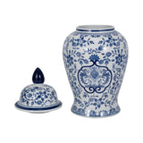 Decorative Jar - White/Blue Ceramic Chinoiserie Charm, 18 in