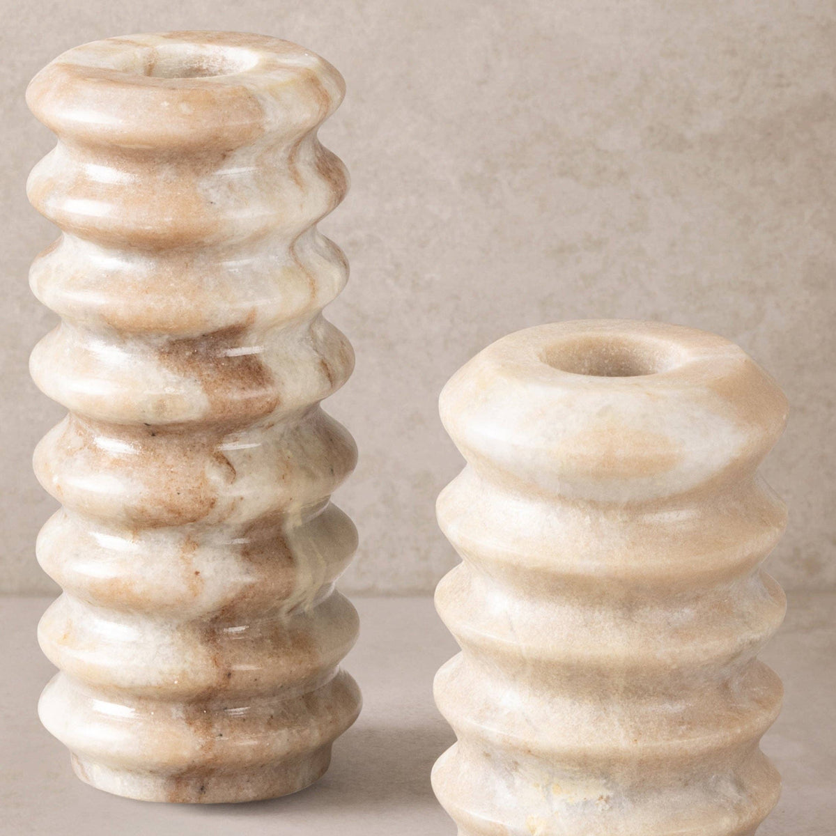 Tracey Ribbed Onyx Candle Holders, Set of 2