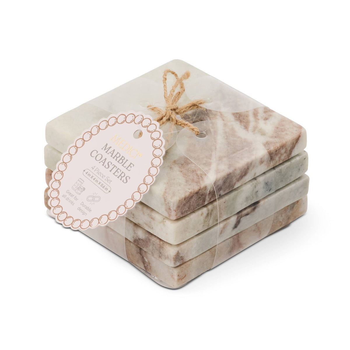 Square Marble Coasters, Set of 4