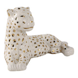 Figurine White/Gold Ceramic Leopard Lying Down, 10 in.