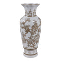 Brown and White Bird and Vine Vase