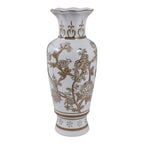 Brown and White Bird and Vine Vase