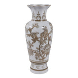 Decorative Vase - Brown/White Ceramic Bird and Vines, 12 in.