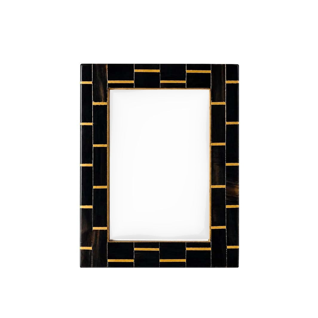 Black Horn and Brass Inlay Picture Frame, 4 x 6 in.