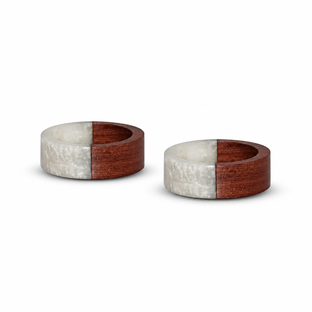 Wood and Pearl Napkin Rings, Set