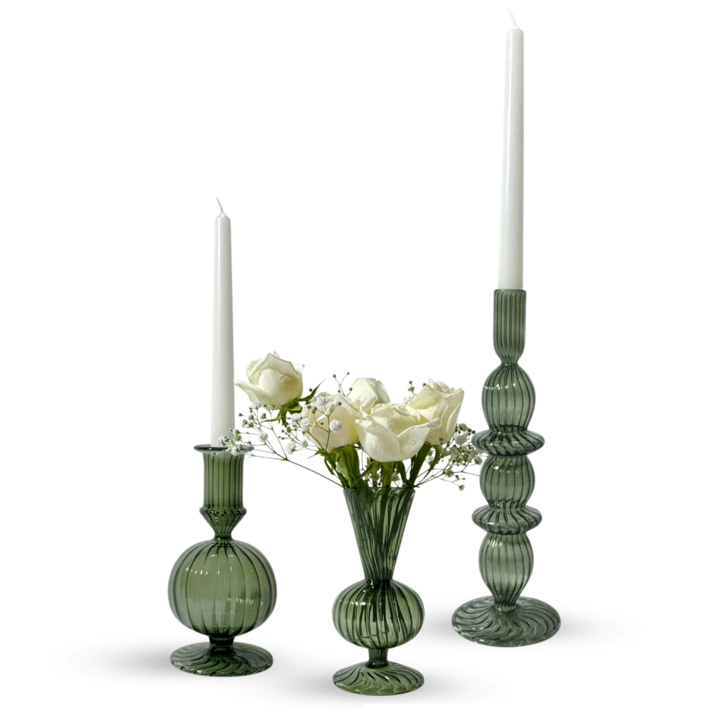 Polly Green Glass Candle Holder, Set of 2