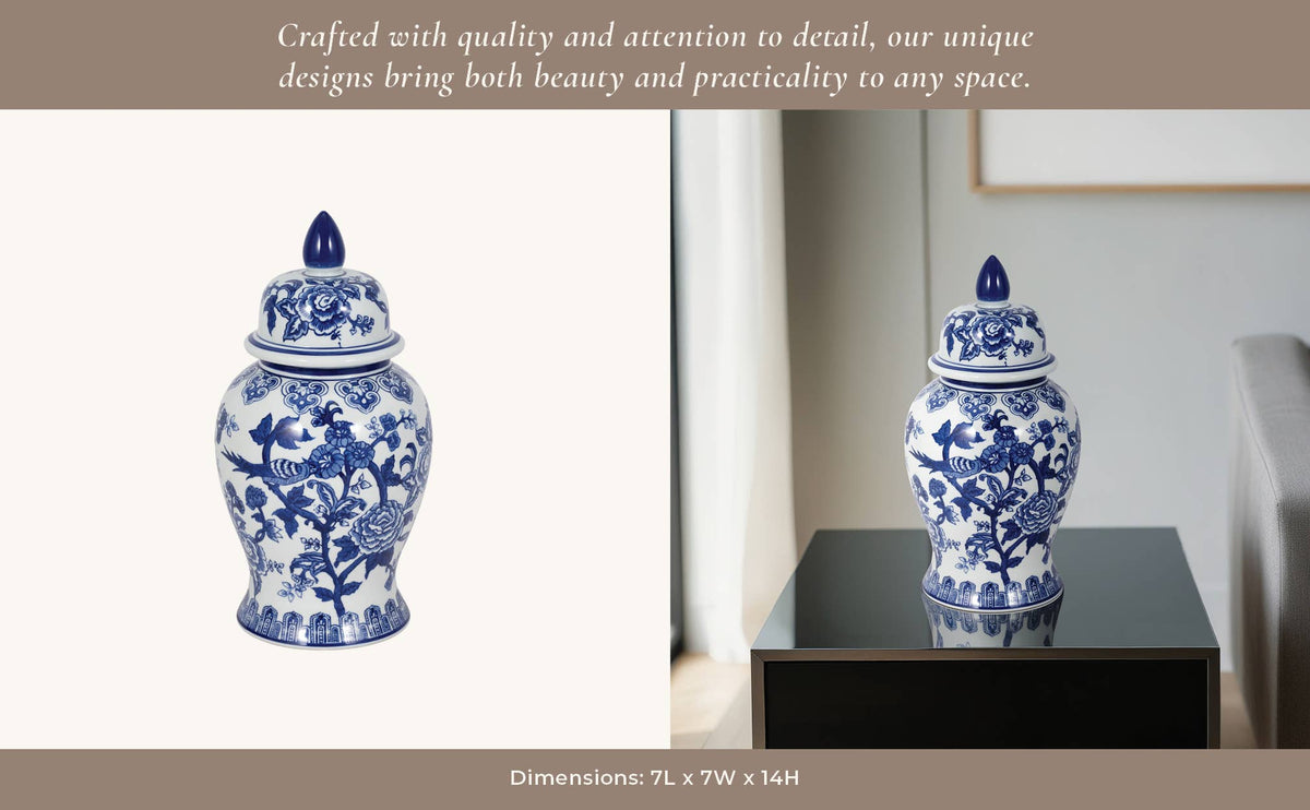 Blue Bird and Flower Lidded Jar