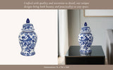 Decorative Jar - Blue Ceramic Bird & Flower with Lid, 15 in.