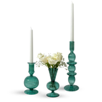 Polly Teal Glass Candle Holder, Set of 2