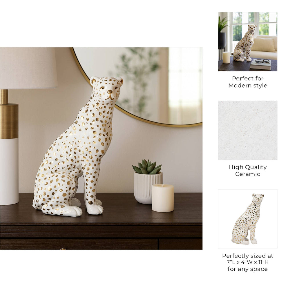 White and Gold Leopard Figurine, Sitting