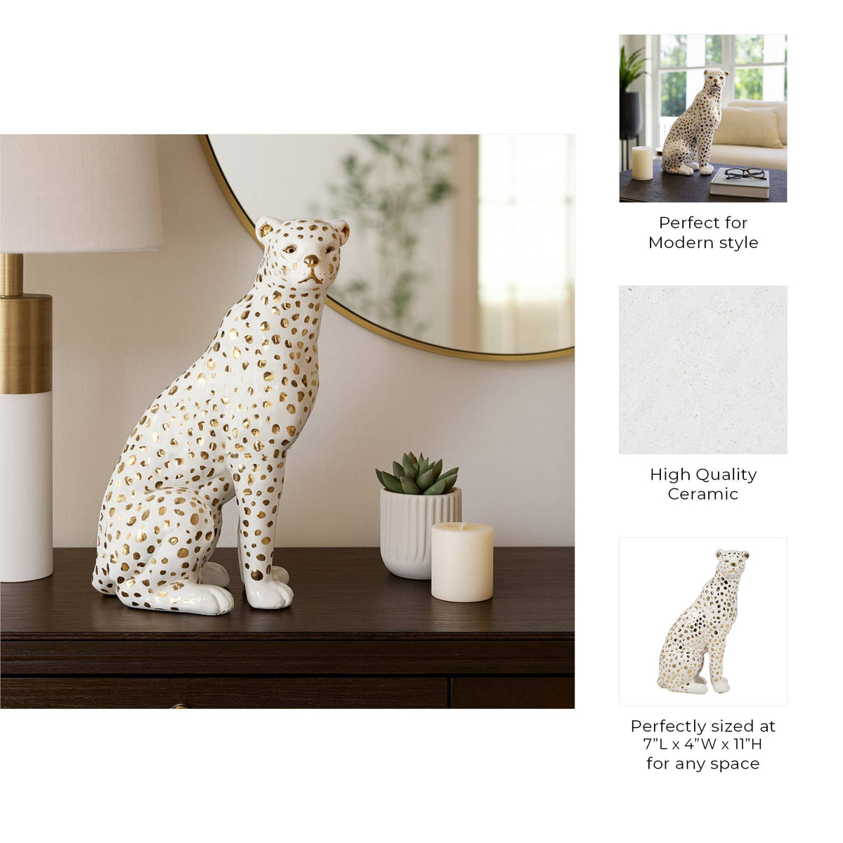 White and Gold Leopard Figurine, Sitting