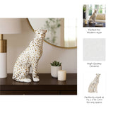 Decorative Figurine - White Ceramic Sitting Leopard,  11 in.