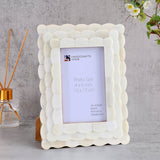 Bone Inlay Picture Frame Scalloped 4x6 Tabletop Wall Decor