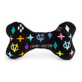 Black Monogram Chewy Vuiton Bone Squeaker Dog Toy: Small / Mini