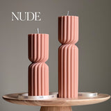 Ribbed Hourglass Soy Pillar Candle: Sculptural Table Decor: Cream / Small