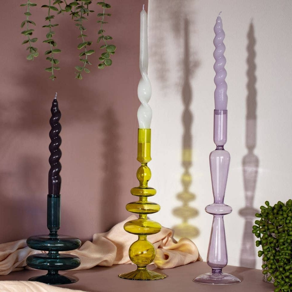 Pear Green Colored Glass Taper Holder